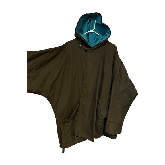 Vintage Japanalia by Eiko Sakai reversible hood coat green blue size M oversized - Picture 5 of 16